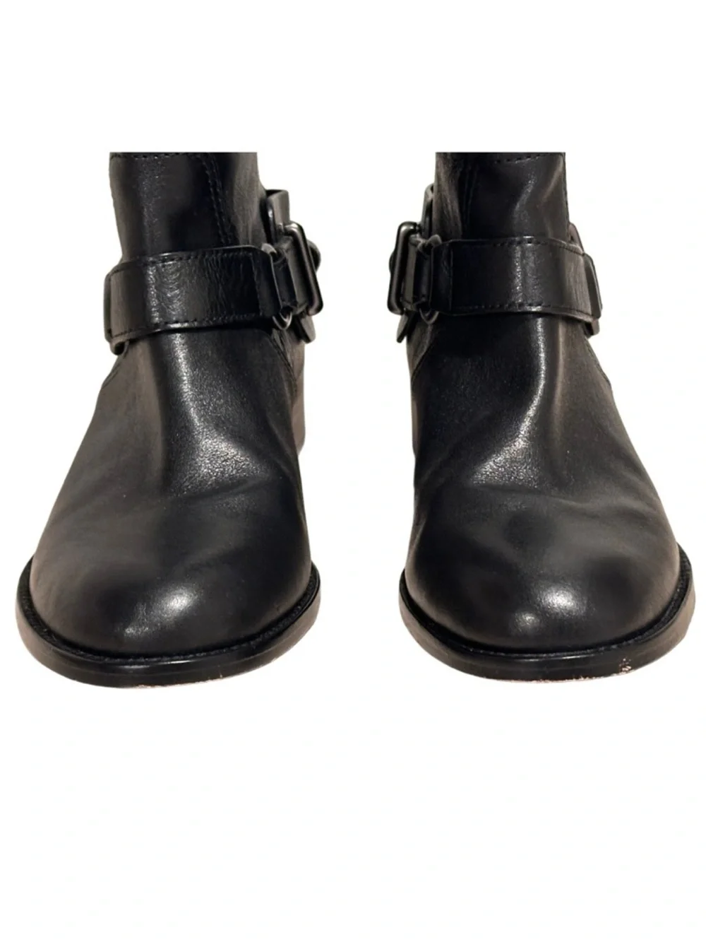 Coach Natale Black Leather Knee-High Equestrian Riding Boots Buckle Strap 7.5